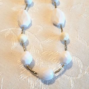 Set: White Faceted Bead Station Necklace and Earrings